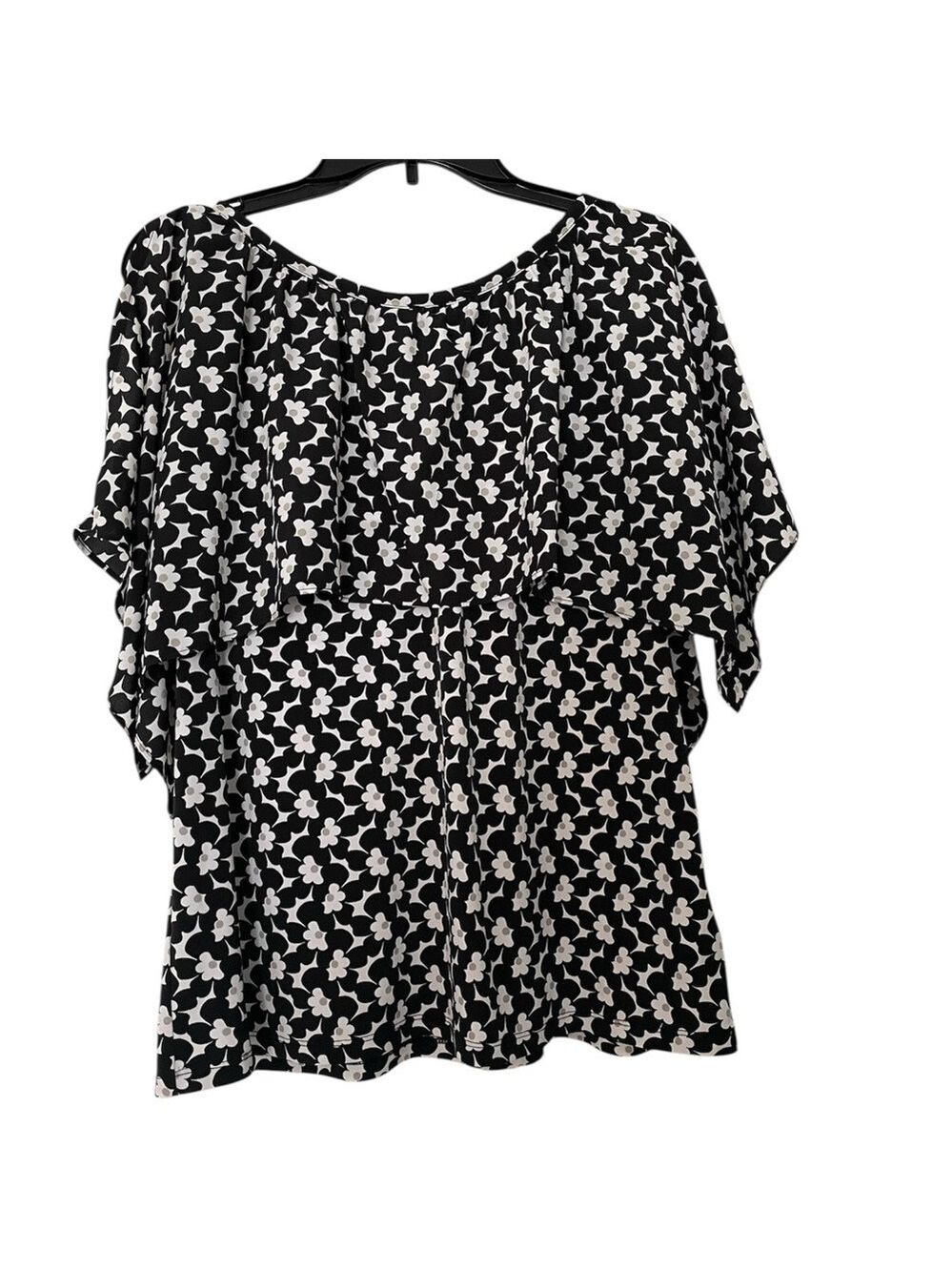 Michael Kors Floral Blouse Black White Ruffled Cold Shoulder Large